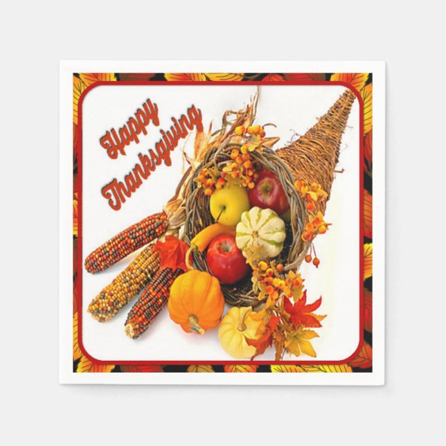 Servilleta De Papel Cornucopia Thankding Dinner Napkins (Anverso)