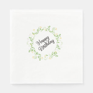 Servilleta De Papel Corona botánica verde minimalista Feliz Cumpleaños