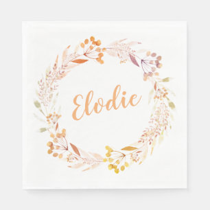 Servilleta De Papel Corona de acuarela floral de otoño boho personaliz