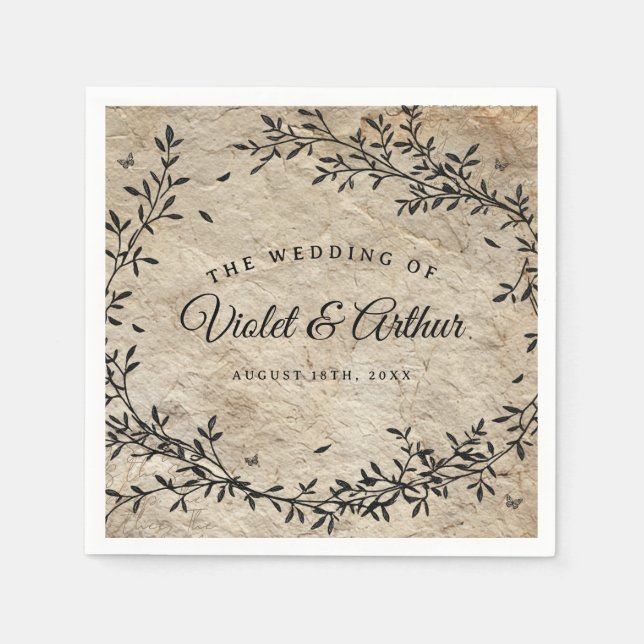 Servilleta De Papel Corona de boda botánica vintage (Anverso)