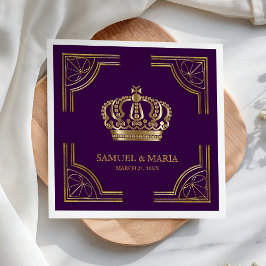 Servilleta De Papel Corona de boda de oro púrpura real ornamentada