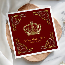 Servilleta De Papel Corona de Boda Ornamentada de Oro Rojo Elegante