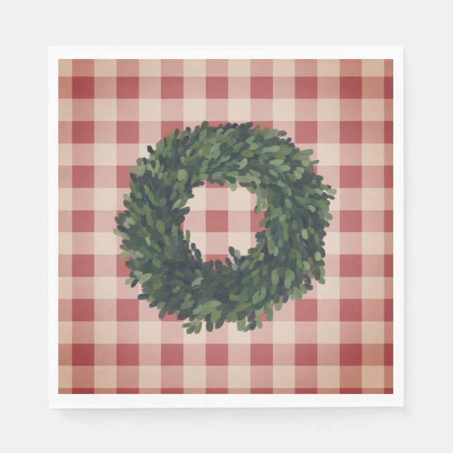 Servilleta De Papel Corona de boj a cuadros rojos estilo country (Anverso)