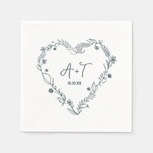 Servilleta De Papel Corona de Corazón Floral Boda Dibujada a Mano