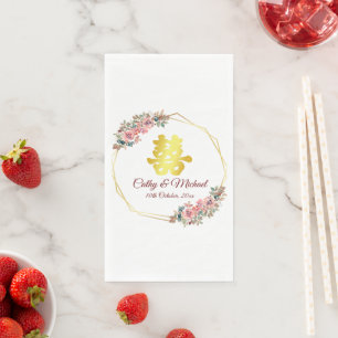 Servilleta De Papel Corona de flores de doble felicidad para boda chin