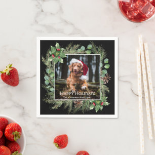 Servilleta De Papel Corona de Foto de Mascota Felices Fiestas