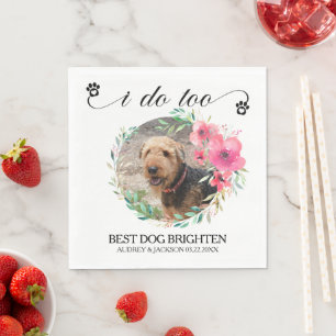 Servilleta De Papel Corona de Hibisco Rosa con Foto de Perros Boda