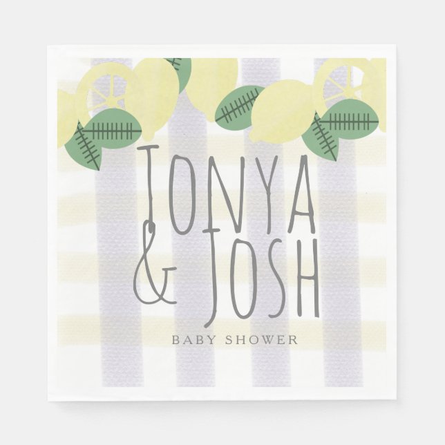 Servilleta De Papel Corona de limón moderna amarillo cítrico gris (Anverso)