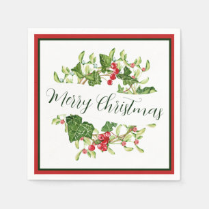 Servilleta De Papel Corona de Navidad acuarela personalizada Fiesta