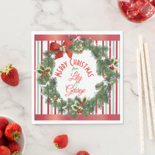 Servilleta De Papel Corona de Navidad de hoja perenne roja y verde