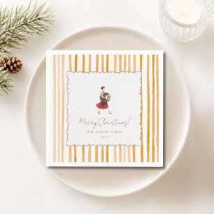 Servilleta De Papel Corona de Navidad de mujer elegante con rayas amar