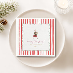 Servilleta De Papel Corona de Navidad de mujer elegante con rayas roja
