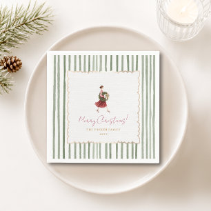 Servilleta De Papel Corona de Navidad de mujer elegante con rayas verd