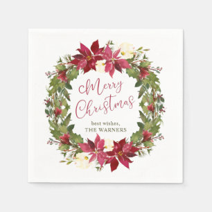 Servilleta De Papel Corona de Navidad de Poinsettia Personalizada