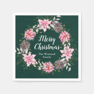 Servilleta De Papel Corona de Navidad de Poinsettia Rosa Feliz Navidad