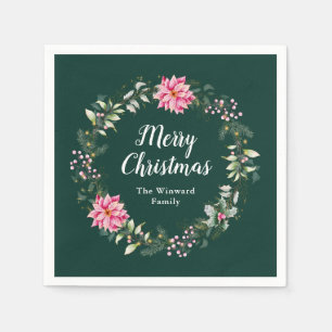 Servilleta De Papel Corona de Navidad de Poinsettia Rosa Feliz Navidad