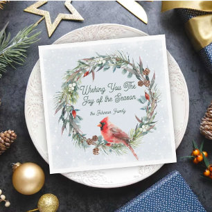 Servilleta De Papel Corona de Navidad del bosque, cardenal, copos de n