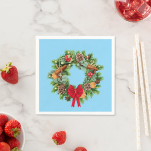 Servilleta De Papel Corona de Navidad elegante y festiva con lazo rojo