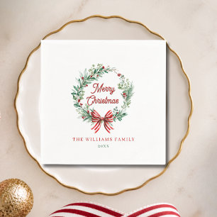 Servilleta De Papel Corona de Navidad en Acuarela Elegante Blanca