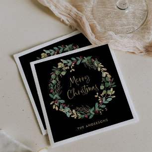 Servilleta De Papel Corona de Navidad moderna y letra Vacaciones neg