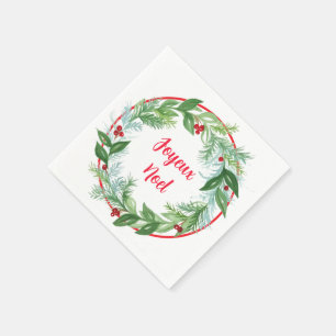 Servilleta De Papel Corona de Navidad Noel pintada a mano con acuarela