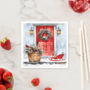 Servilleta De Papel Corona de Navidad roja de invierno vintage rústica