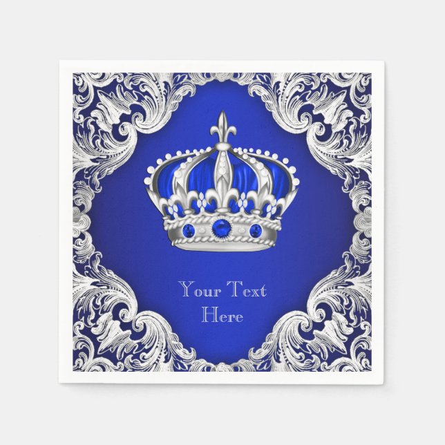 Servilleta De Papel Corona de plata azul real (Anverso)