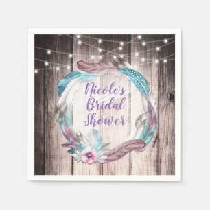 Servilleta De Papel Corona de plumas boho y luces de cadena para despe