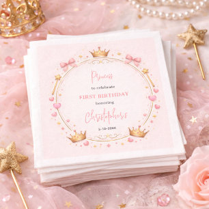 Servilleta De Papel Corona de Princesa de Oro Rosa Cumpleaños de Cuent