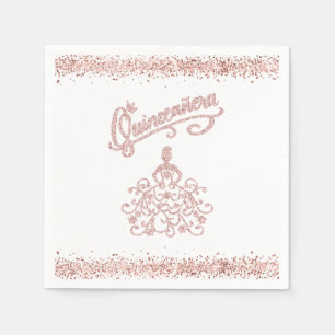Servilleta De Papel Corona de Quinceañera con Brillo Rosa Rubor