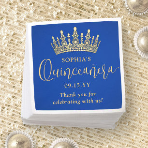 Servilleta De Papel Corona de Quinceañera elegante Chic Azul Real y Do