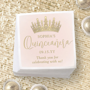 Servilleta De Papel Corona de Quinceañera elegante Rosa y Dorado Chic