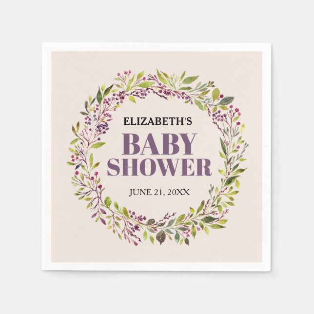 Servilleta De Papel Corona de Verdor Morado Baby Shower (Anverso)