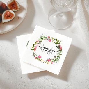 Servilleta De Papel Corona floral boho de flores rosadas Baby Shower