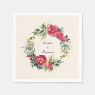 Servilleta De Papel Corona floral de acuarela de boda de Navidad con b