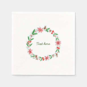 Servilleta De Papel corona floral de acuarela roja y blanca con letra 