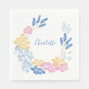 Servilleta De Papel Corona floral de nombre personalizado rosa pastel 