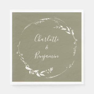 Servilleta De Papel Corona floral de olivo polvoriento caligrafía pers