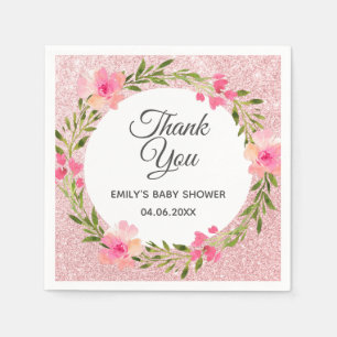 Servilleta De Papel Corona floral de rosa dorada rosa Gracias Baby Sho