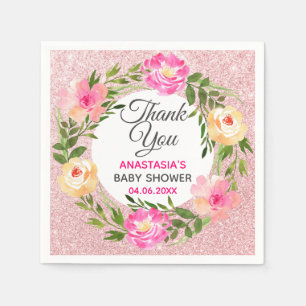 Servilleta De Papel Corona floral de rosa dorada rosa gracias Baby Sho