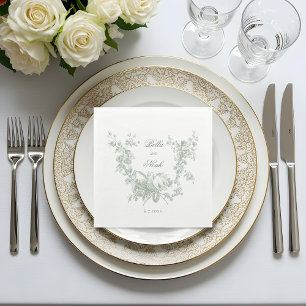 Servilleta De Papel Corona floral de salvia romántica con boda de tórt