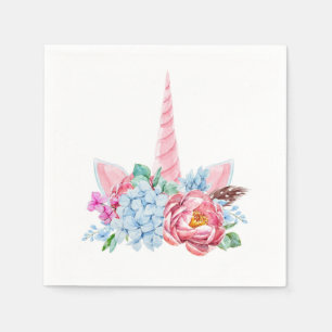 Servilleta De Papel Corona floral del unicornio de la acuarela