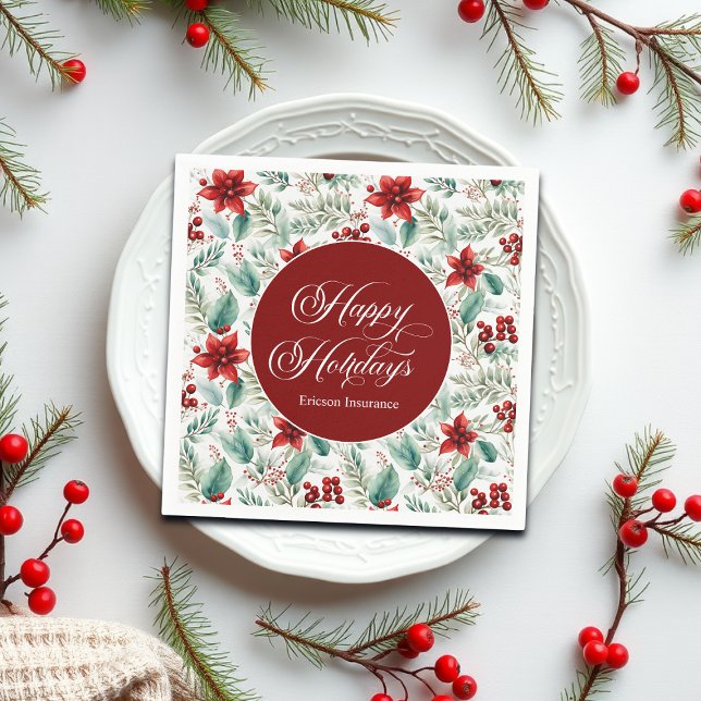 Servilleta De Papel Corporate Christmas Party Greenery Poinsettia  (Subido por el creador)