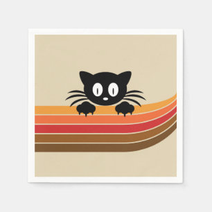 Servilleta De Papel Cortar gato negro con rayas retro