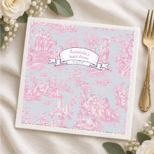Servilleta De Papel Cortina de ducha vintage floral azul rosa toile de