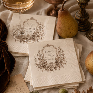 Servilleta De Papel Cosecha de Herencia Monograma Cresta Boda de Otoño