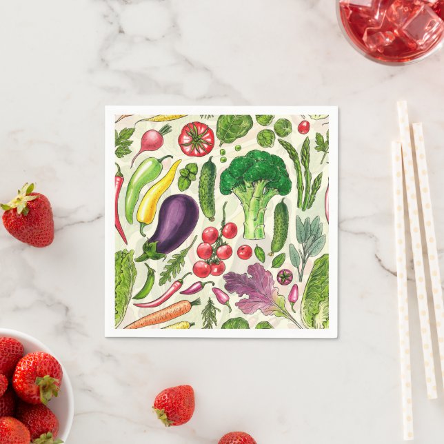 Servilleta De Papel Cosecha de huertos de verduras y hierbas en blanco (In situ)