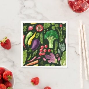 Servilleta De Papel Cosecha de huertos de verduras y hierbas en negro