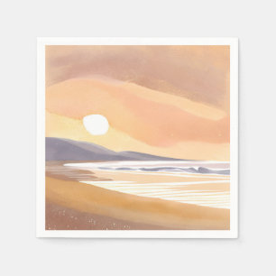 Servilleta De Papel Costa de puesta de sol amarilla Pintura ligera a