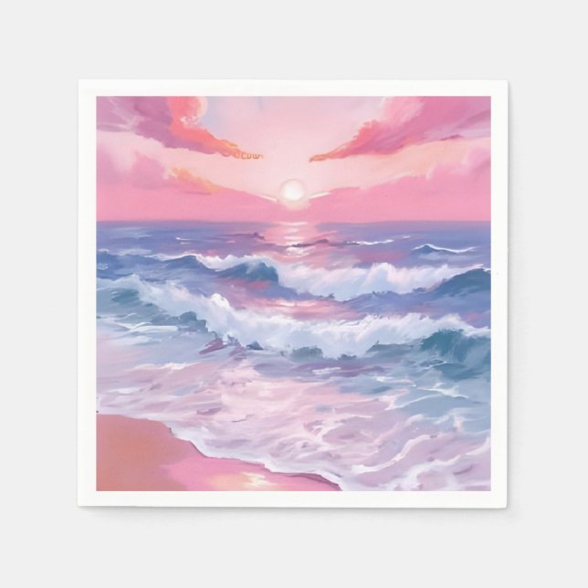Servilleta De Papel Costa del Océano de Playa Rosa Pintada (Anverso)